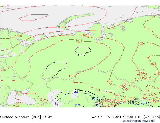 Surface pressure ECMWF We 08.05.2024 00 UTC