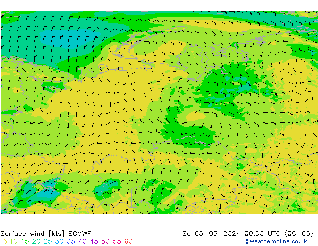 Surface wind ECMWF Su 05.05.2024 00 UTC