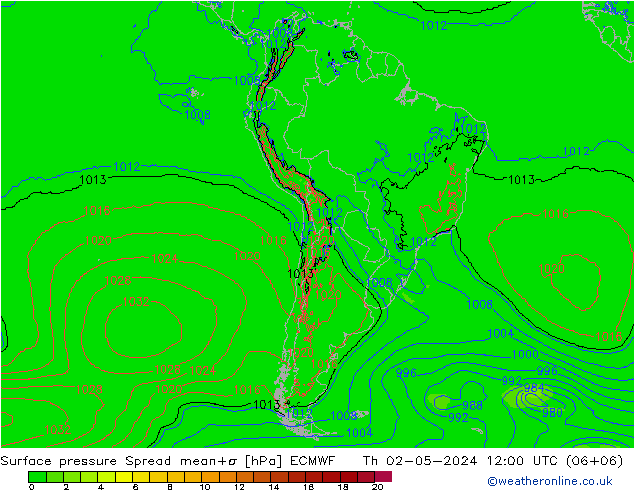 Surface pressure Spread ECMWF Th 02.05.2024 12 UTC