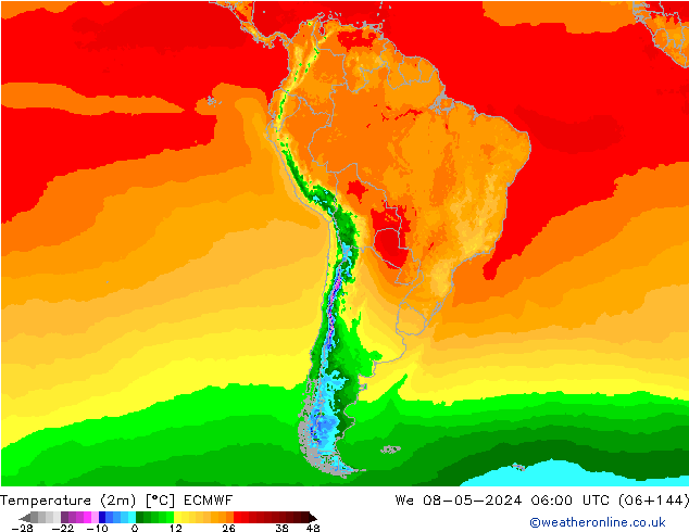 Temperature (2m) ECMWF We 08.05.2024 06 UTC