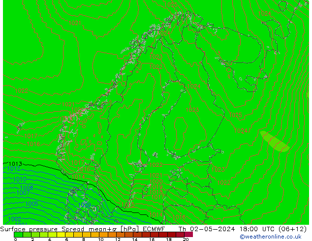 Surface pressure Spread ECMWF Th 02.05.2024 18 UTC