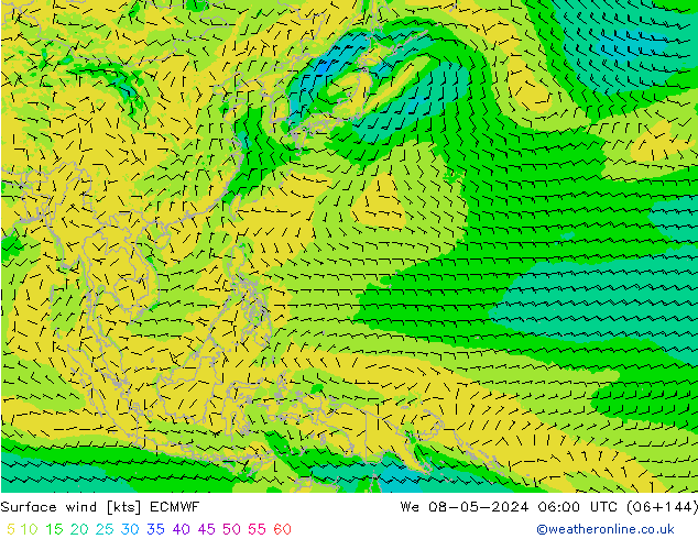 Surface wind ECMWF We 08.05.2024 06 UTC