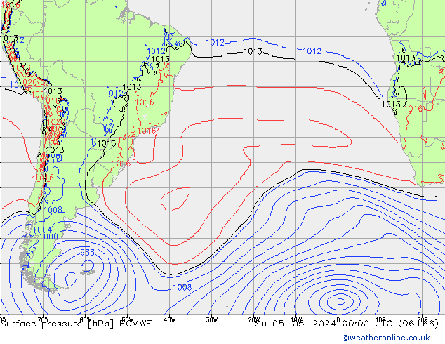 Atmosférický tlak ECMWF Ne 05.05.2024 00 UTC