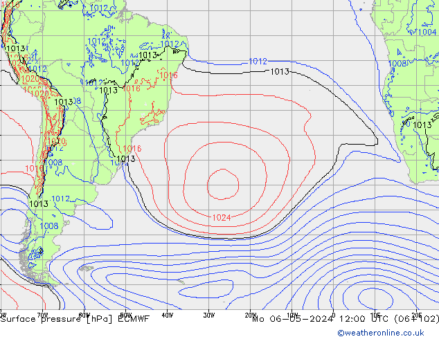 Presión superficial ECMWF lun 06.05.2024 12 UTC