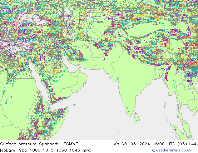 Bodendruck Spaghetti ECMWF Mi 08.05.2024 06 UTC