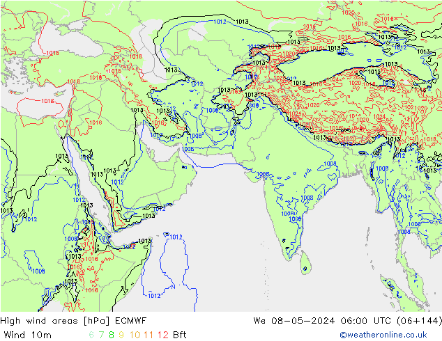 High wind areas ECMWF We 08.05.2024 06 UTC