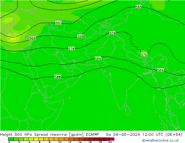 Hoogte 500 hPa Spread ECMWF za 04.05.2024 12 UTC