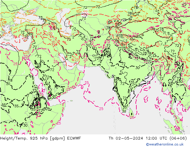 Height/Temp. 925 hPa ECMWF 星期四 02.05.2024 12 UTC