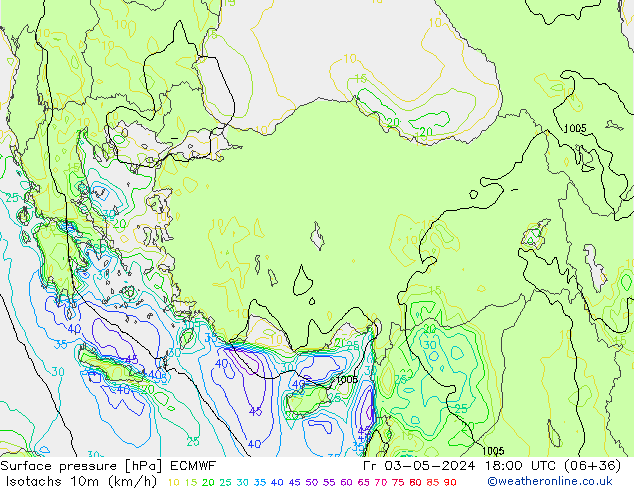 Isotachen (km/h) ECMWF Fr 03.05.2024 18 UTC