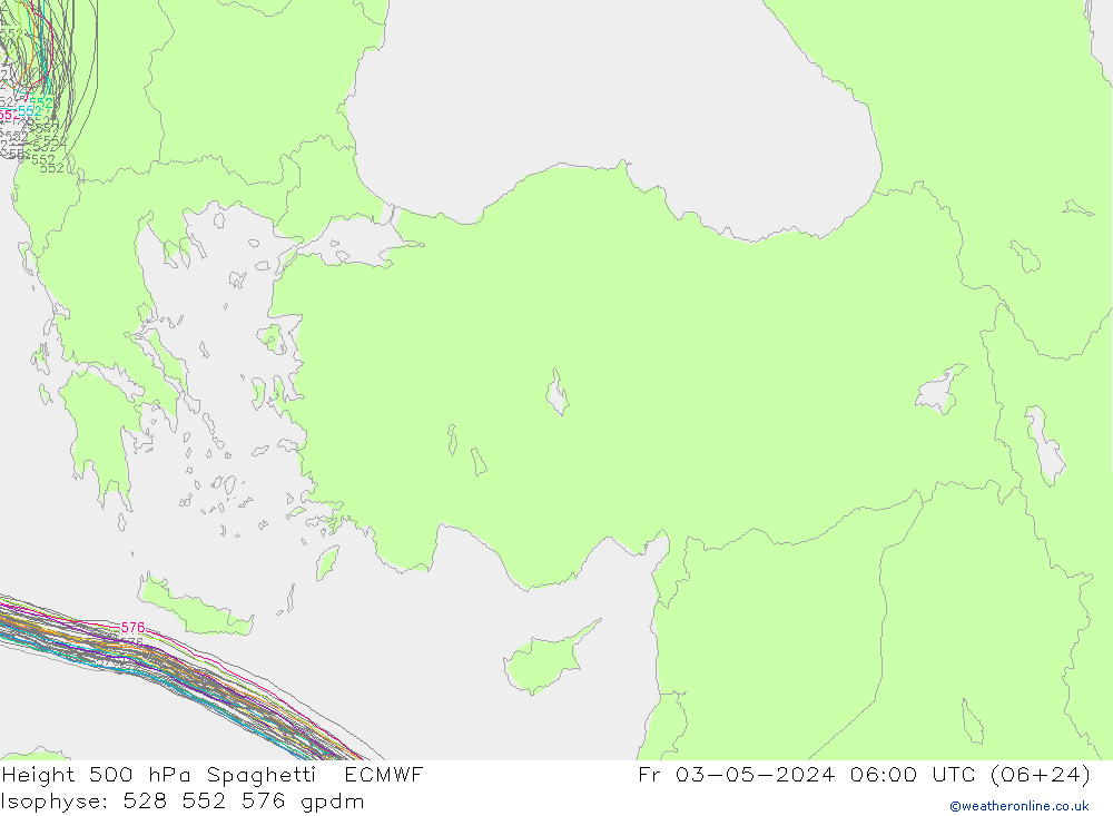 500 hPa Yüksekliği Spaghetti ECMWF Cu 03.05.2024 06 UTC