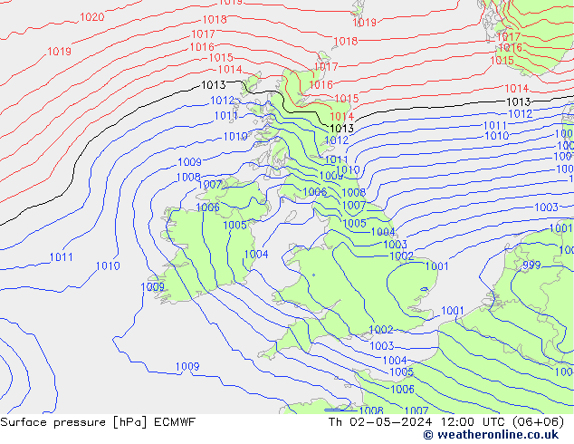 Pressione al suolo ECMWF gio 02.05.2024 12 UTC