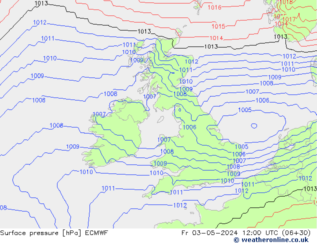 Presión superficial ECMWF vie 03.05.2024 12 UTC