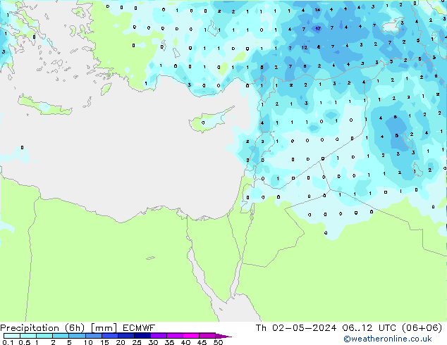 Precipitation (6h) ECMWF Th 02.05.2024 12 UTC