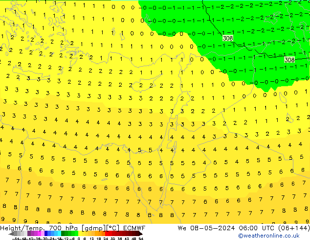 Height/Temp. 700 гПа ECMWF ср 08.05.2024 06 UTC