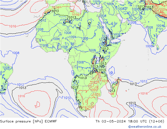 pressão do solo ECMWF Qui 02.05.2024 18 UTC