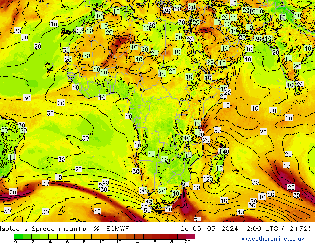 Isotachs Spread ECMWF Ne 05.05.2024 12 UTC