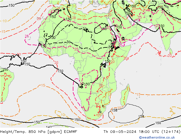 Yükseklik/Sıc. 850 hPa ECMWF Per 09.05.2024 18 UTC