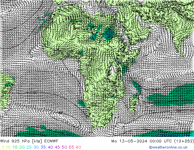 Viento 925 hPa ECMWF lun 13.05.2024 00 UTC