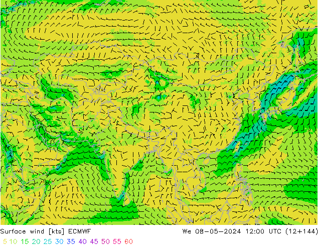 Vento 10 m ECMWF Qua 08.05.2024 12 UTC