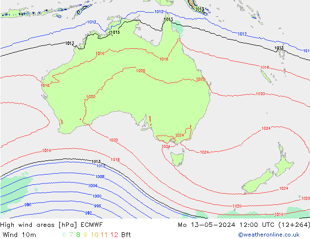 High wind areas ECMWF пн 13.05.2024 12 UTC