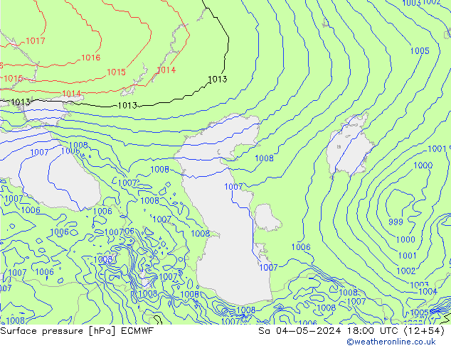 Presión superficial ECMWF sáb 04.05.2024 18 UTC