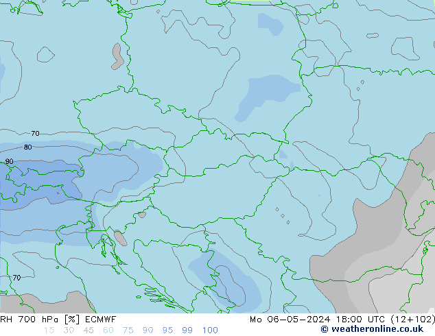 RH 700 гПа ECMWF пн 06.05.2024 18 UTC