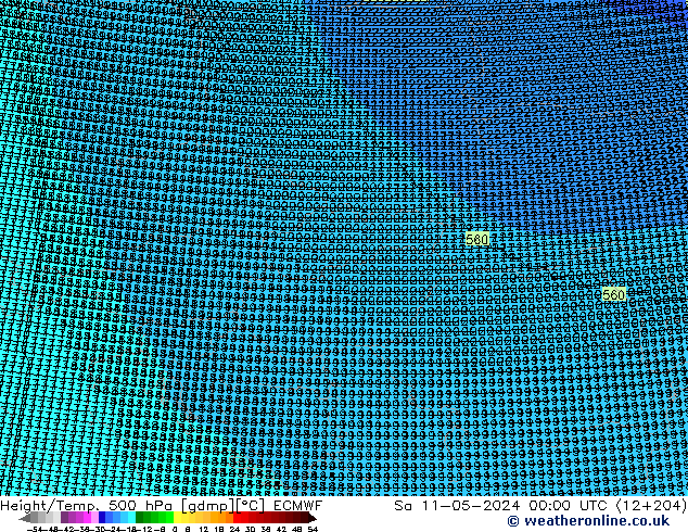 Yükseklik/Sıc. 500 hPa ECMWF Cts 11.05.2024 00 UTC