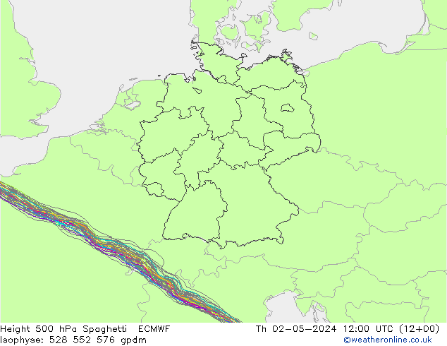 Height 500 hPa Spaghetti ECMWF Th 02.05.2024 12 UTC