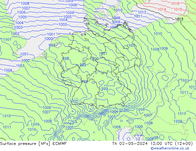 地面气压 ECMWF 星期四 02.05.2024 12 UTC