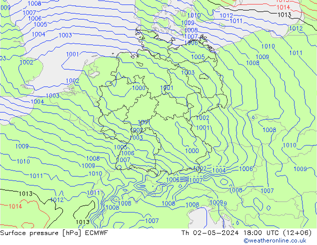 Surface pressure ECMWF Th 02.05.2024 18 UTC