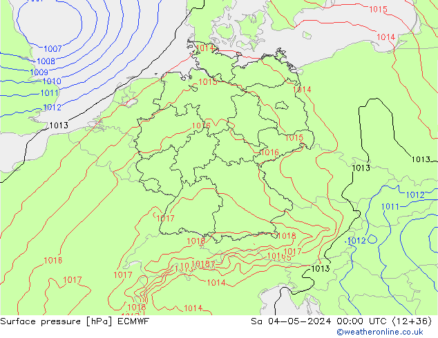 Surface pressure ECMWF Sa 04.05.2024 00 UTC