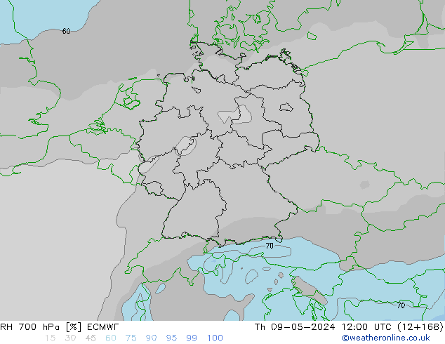 RH 700 hPa ECMWF Th 09.05.2024 12 UTC