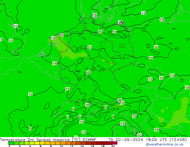 Temperatura 2m Spread ECMWF jue 02.05.2024 18 UTC