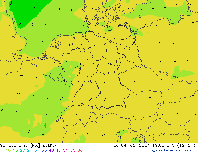 Rüzgar 10 m ECMWF Cts 04.05.2024 18 UTC