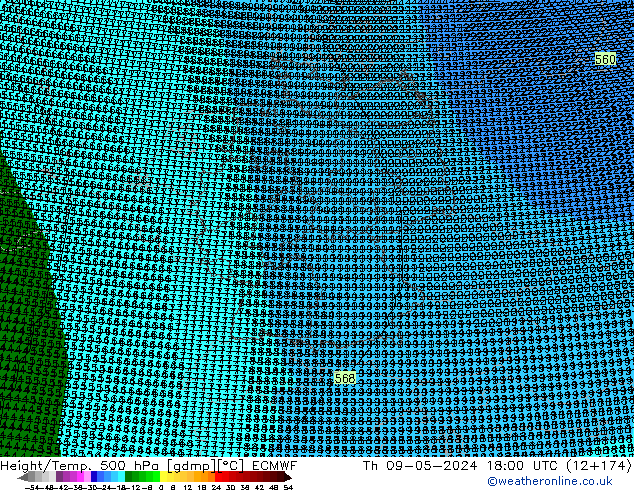 Height/Temp. 500 hPa ECMWF Do 09.05.2024 18 UTC