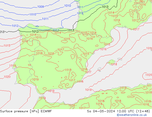 Presión superficial ECMWF sáb 04.05.2024 12 UTC