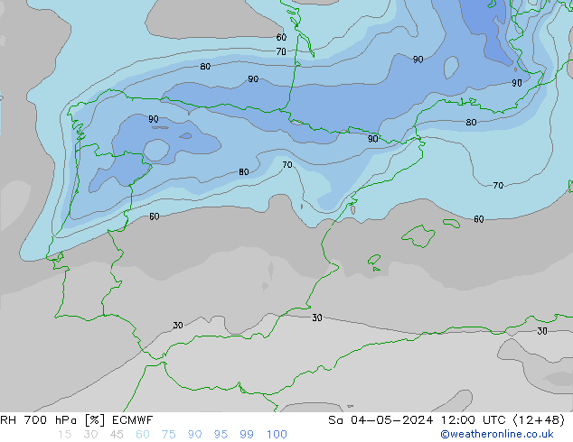 RH 700 hPa ECMWF Sa 04.05.2024 12 UTC