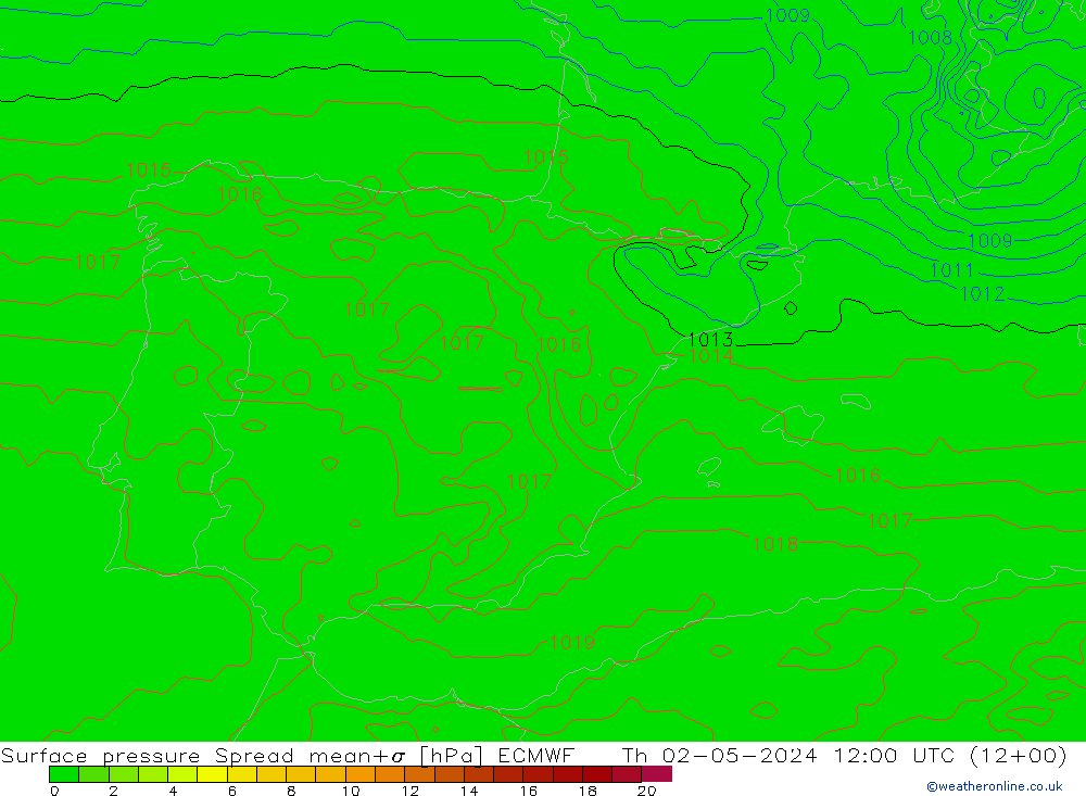 ciśnienie Spread ECMWF czw. 02.05.2024 12 UTC