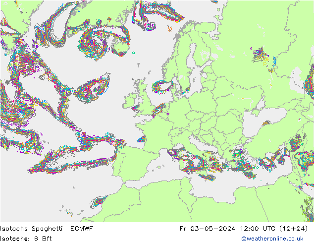 Isotachen Spaghetti ECMWF Fr 03.05.2024 12 UTC