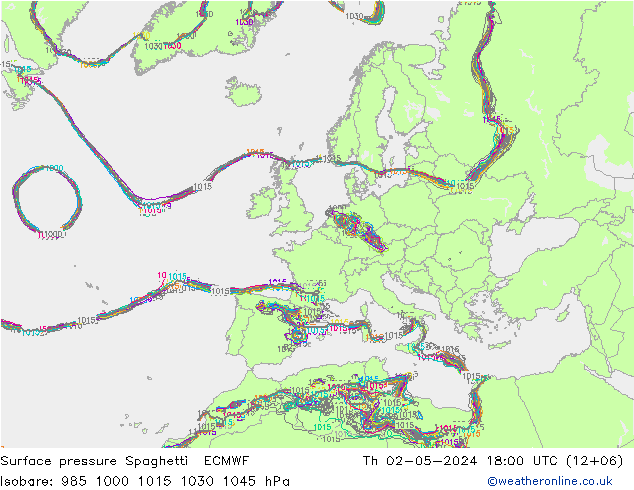 Bodendruck Spaghetti ECMWF Do 02.05.2024 18 UTC