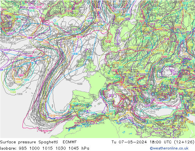приземное давление Spaghetti ECMWF вт 07.05.2024 18 UTC