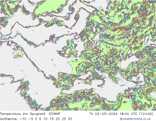 Temperature 2m Spaghetti ECMWF Th 02.05.2024 18 UTC