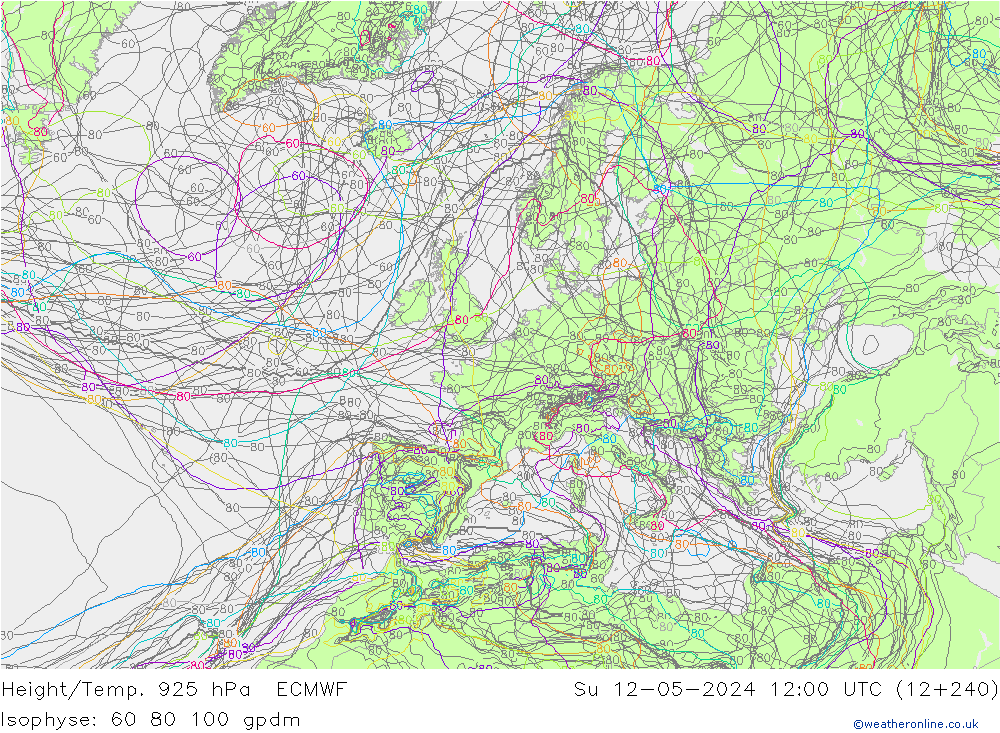 Height/Temp. 925 hPa ECMWF So 12.05.2024 12 UTC