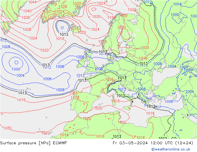 Luchtdruk (Grond) ECMWF vr 03.05.2024 12 UTC