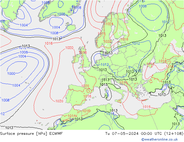 Surface pressure ECMWF Tu 07.05.2024 00 UTC