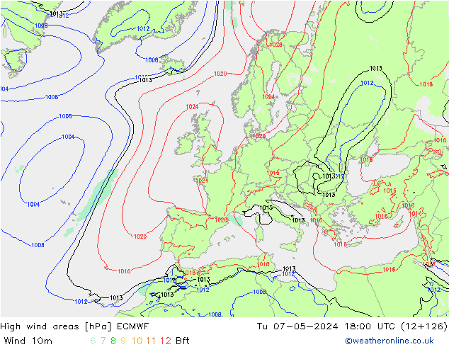 High wind areas ECMWF Tu 07.05.2024 18 UTC