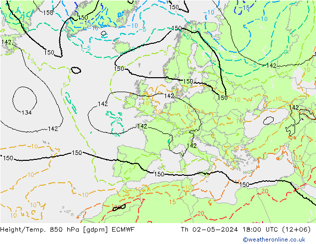 Height/Temp. 850 hPa ECMWF gio 02.05.2024 18 UTC