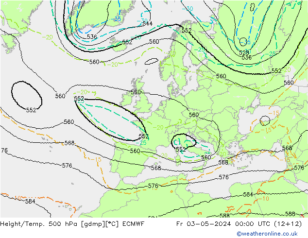 Height/Temp. 500 hPa ECMWF Fr 03.05.2024 00 UTC