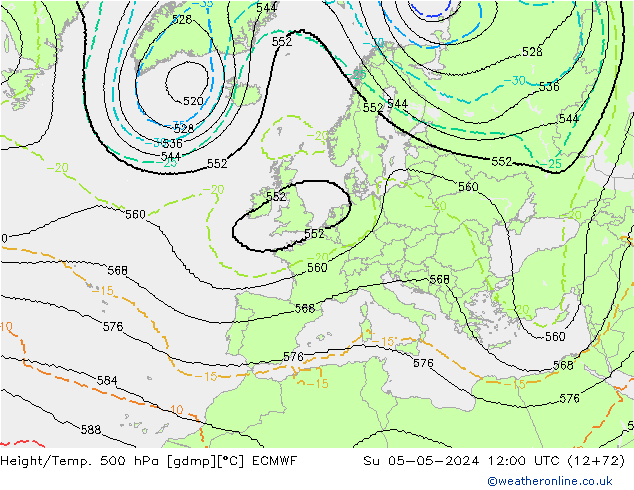 Height/Temp. 500 hPa ECMWF Su 05.05.2024 12 UTC