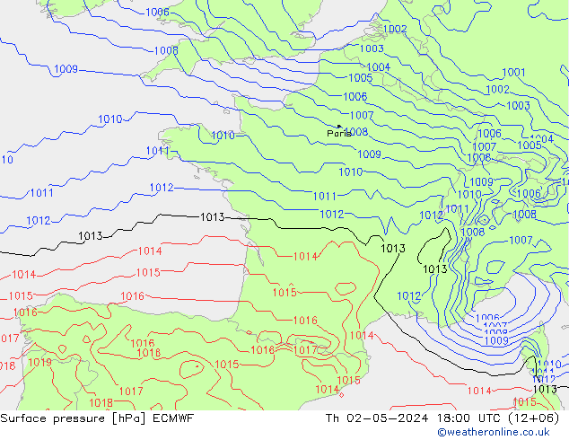 ciśnienie ECMWF czw. 02.05.2024 18 UTC